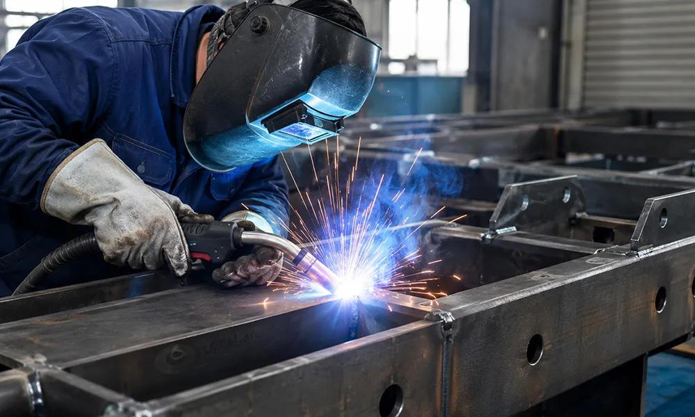 Manual TIG welding of a stainless steel structural frame