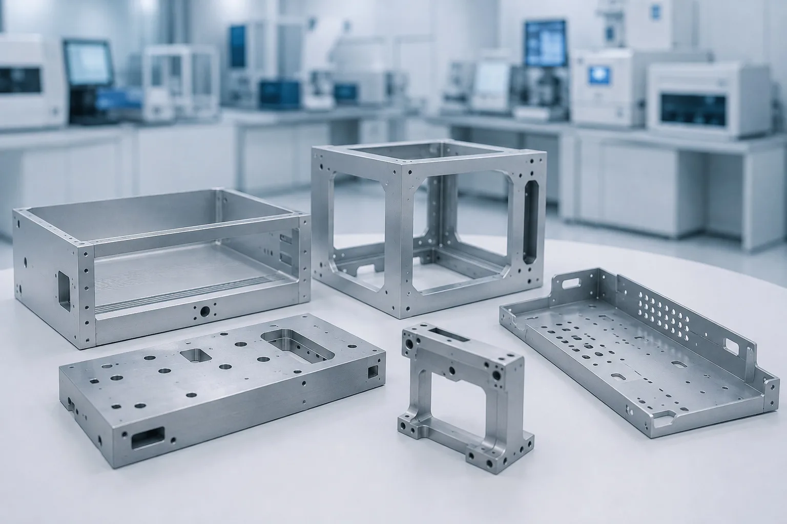 Machined structural frames and base plates for laboratory and diagnostic equipment