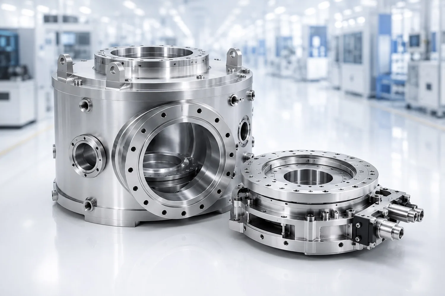 Vacuum chamber components machined for sealing surface quality and low outgassing