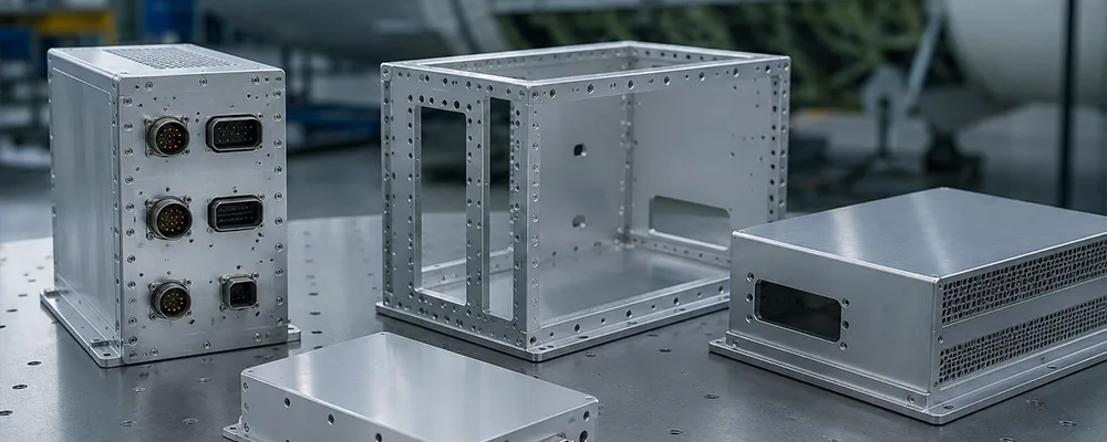 Aerospace sheet metal enclosures and electronic housings with hardware inserts