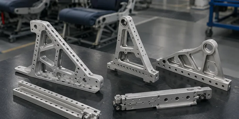 5-axis machined aerospace structural brackets and rails with drilled mounting holes