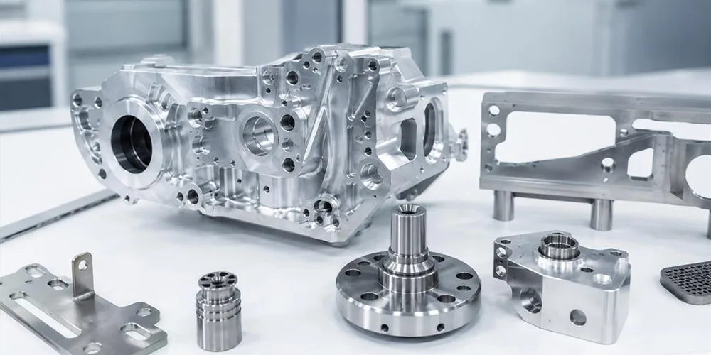 Machined industrial equipment housing, turned parts and brackets from a high-mix batch