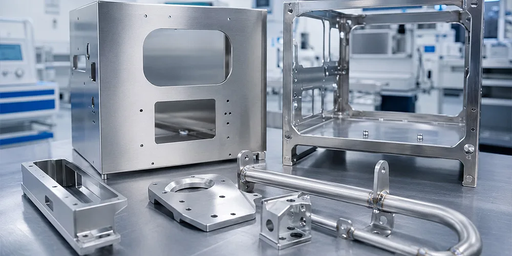 Sheet metal enclosures, machined base plates and a tube assembly for medical diagnostic equipment