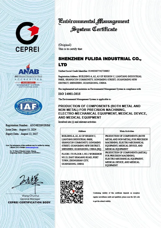 ISO 14001:2015 environmental management system certificate