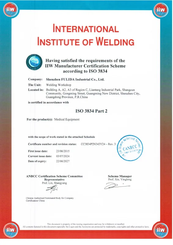 ISO 3834-2 welding quality requirements certificate