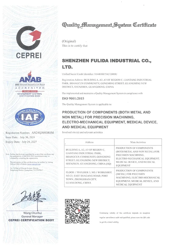 ISO 9001:2015 quality management system certificate