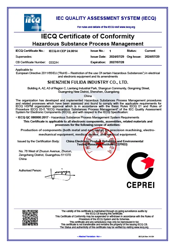 QC 080000:2012 hazardous substance process management certificate